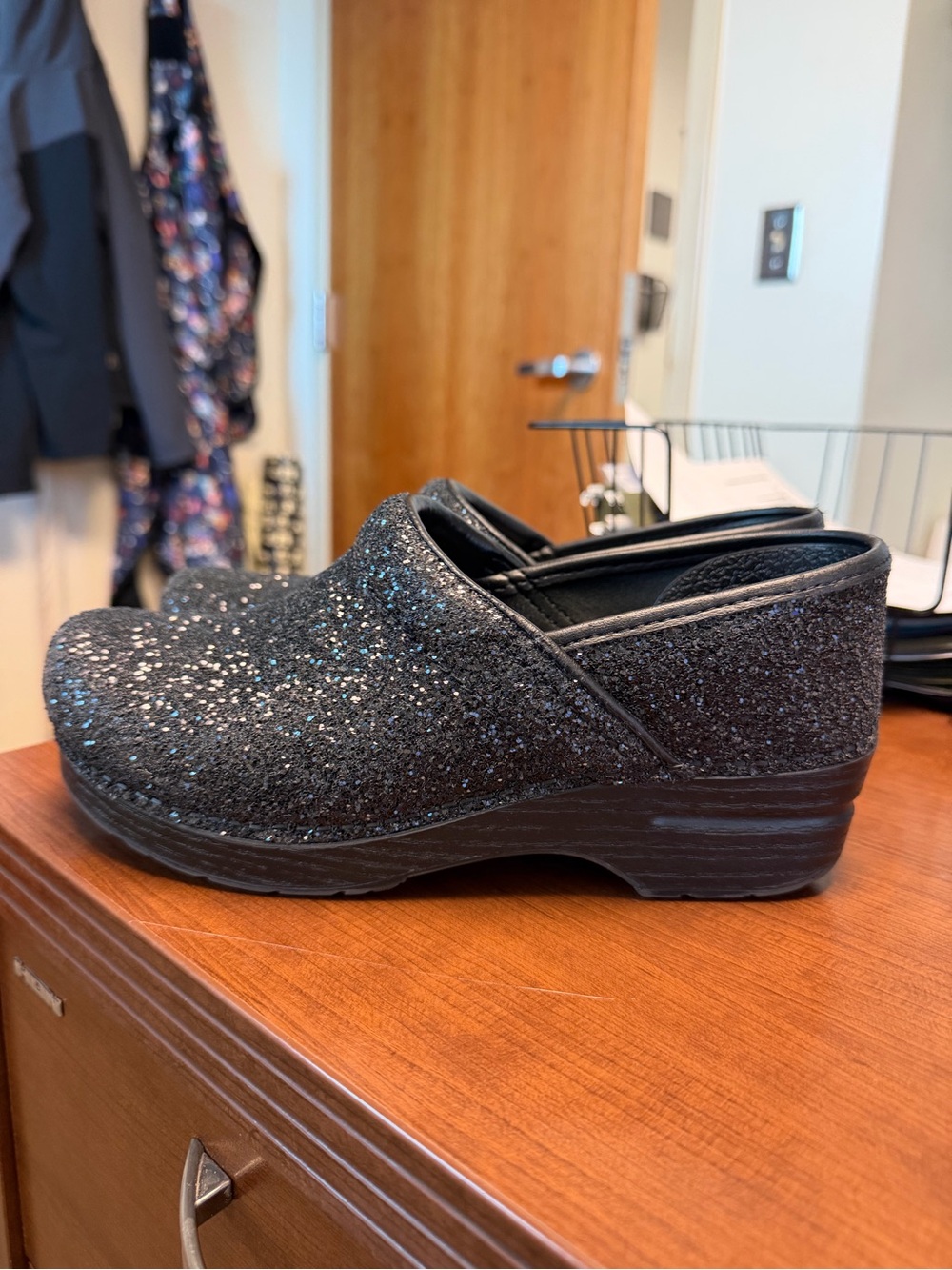 Dansko Black Glitter Slip-On Clog